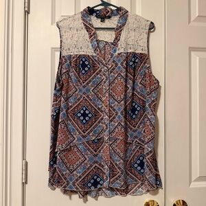 ZAC & RACHEL~Tiered SLEEVELESS V NECK BUTTON DOWN BLOUSE TOP~Women's 2X